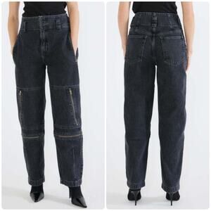 NEW Size 26 Etica Doyle Biker Pant Black Ice High Rise Barrel Leg Cotton Jeans